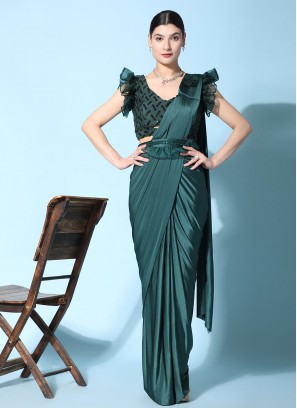 Firozi Imported Ruffle Designer Saree