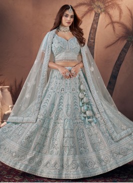 Firozi Reception Georgette Trendy Lehenga Choli