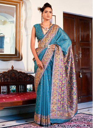 Firozi Weaving Satin Silk Classic Saree