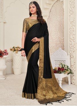 Flamboyant Border Chinon Black Contemporary Saree