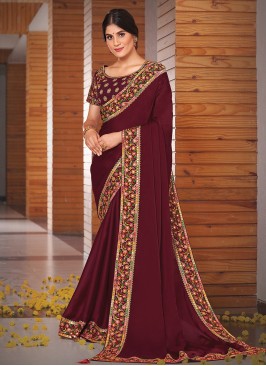 Flamboyant Embroidered Faux Georgette Designer Traditional Saree