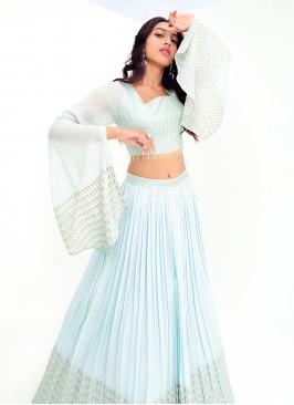 Flamboyant Embroidered Viscose Blue A Line Lehenga Choli