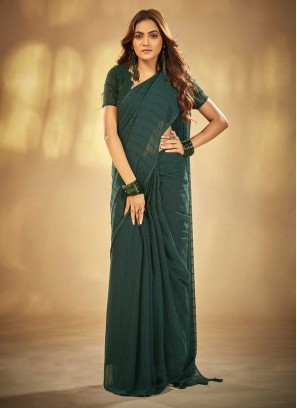 Flamboyant Georgette Green Designer Trendy Saree