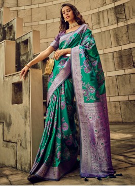 Flamboyant Green Festival Classic Saree