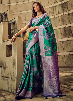 Flamboyant Green Festival Classic Saree