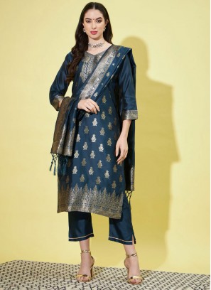 Flamboyant Jacquard Work Cotton Silk Designer Salwar Suit