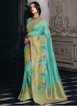 Flamboyant Turquoise Silk Saree