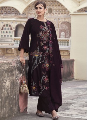 Flamboyant Wine Sequins Velvet Trendy Salwar Suit