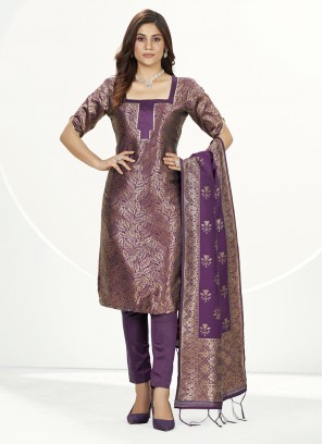 Flamboyant Woven Banarasi Silk Purple Trendy Salwar Kameez
