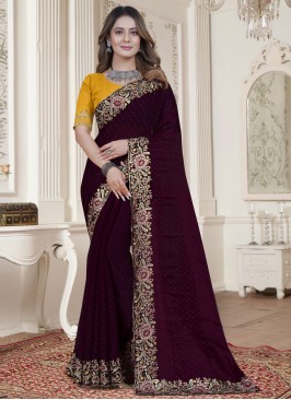 Flattering Embroidered Wine Saree