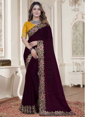 Flattering Embroidered Wine Saree