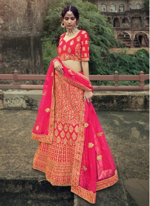 Flattering Patch Border Satin Lehenga Choli