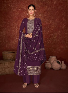 Flattering Purple Embroidered Designer Pakistani Salwar Suit