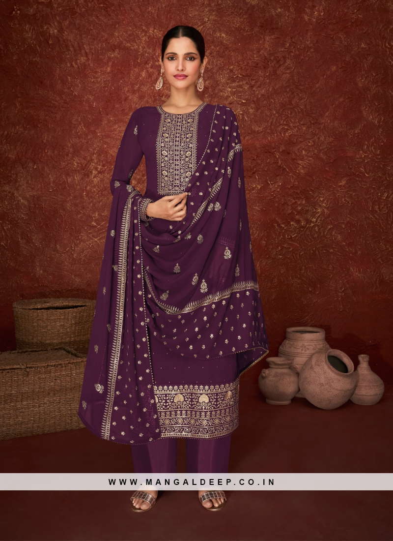 Flattering Purple Embroidered Designer Pakistani Salwar Suit
