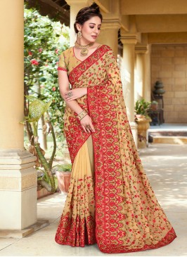 Flattering Resham Beige Classic Saree