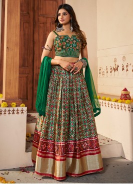 Flattering Silk Multi Colour Digital Print Trendy Lehenga Choli