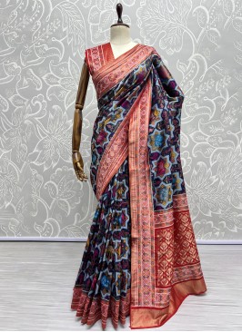 Flattering Silk Multi Colour Weaving Contemporary Saree