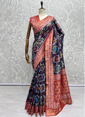 Flattering Silk Multi Colour Weaving Contemporary Saree