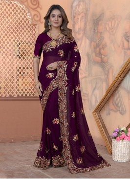 Flattering Wine Contemporary Saree