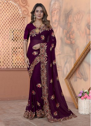 Flattering Wine Contemporary Saree