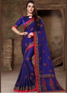 Flawless Art Silk Blue Embroidered Designer Traditional Saree