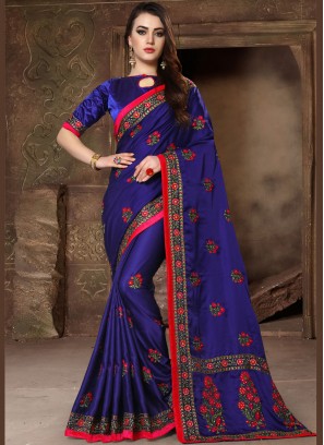 Flawless Art Silk Blue Embroidered Designer Traditional Saree