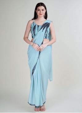 Flawless Border Satin Silk Aqua Blue Trendy Saree