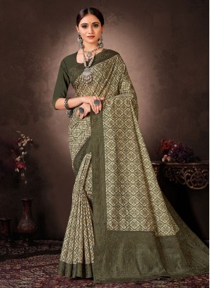 Flawless Chanderi Silk Green Trendy Saree