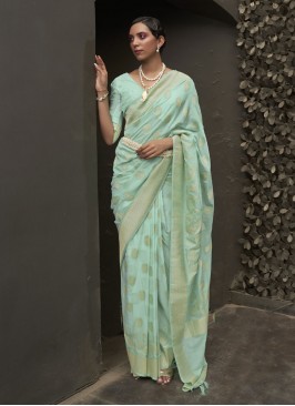 Flawless Chinon Weaving Sea Green Contemporary Saree