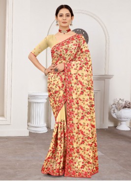 Flawless Embroidered Beige Faux Georgette Designer