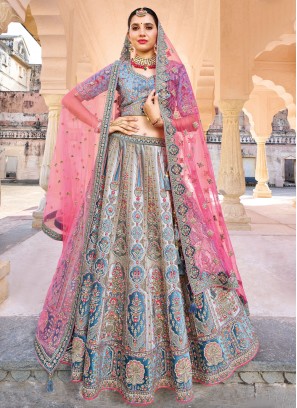 Flawless Silk Blue Resham Designer Lehenga Choli