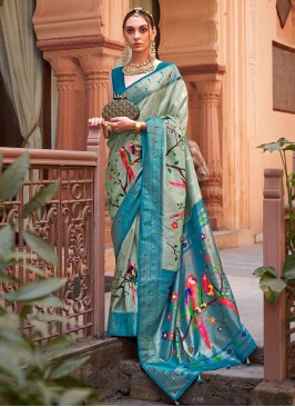 Flawless Silk Woven Aqua Blue Classic Saree