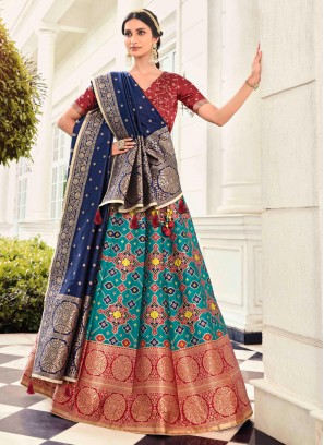 Floral Abstract Print Rama A Line Lehenga Choli