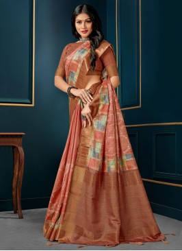 Floral Embroidered Brown Saree