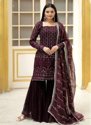 Floral Faux Georgette Sequins Trendy Salwar Kameez