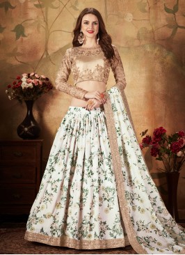 Floral Print Organza Trendy Lehenga Choli in White