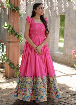 Floral Silk Pink Printed Readymade Gown