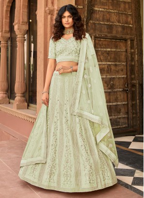 Floral Thread Satin Lehenga Choli