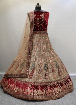 Floral Velvet Cream Zari Designer Lehenga Choli