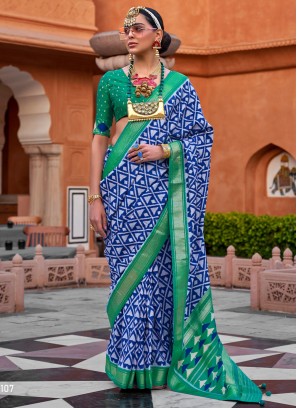 Foil Print Silk Trendy Saree in Multi Colour