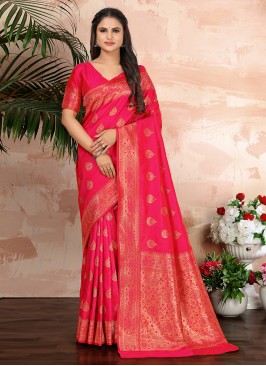 Fuchsia Ceremonial Banarasi Silk Contemporary Styl