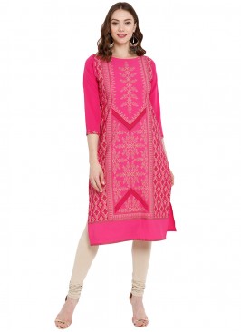 Fuchsia Printed Casual Kurti