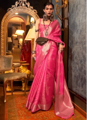 Fuchsia Sangeet Organza Contemporary Style Saree