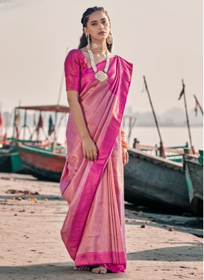 Fuchsia Silk Contemporary Saree