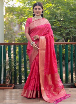 Fuchsia Weaving Contemporary Saree