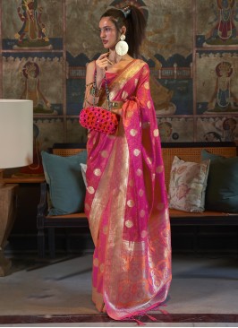 Fuchsia Weaving Engagement Trendy Saree