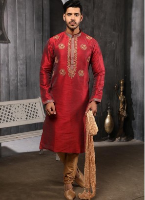 Function Wear Fancy Red Color Designer Kurta Pajama