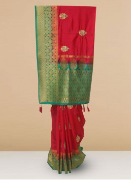 Function Wear Silk Saree In Red Color