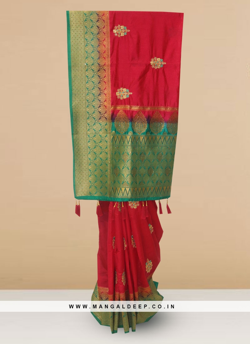 Function Wear Silk Saree In Red Color