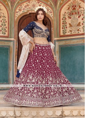 Gajri Georgette Lehenga with Embroidery and Handwork and Silk Blouse